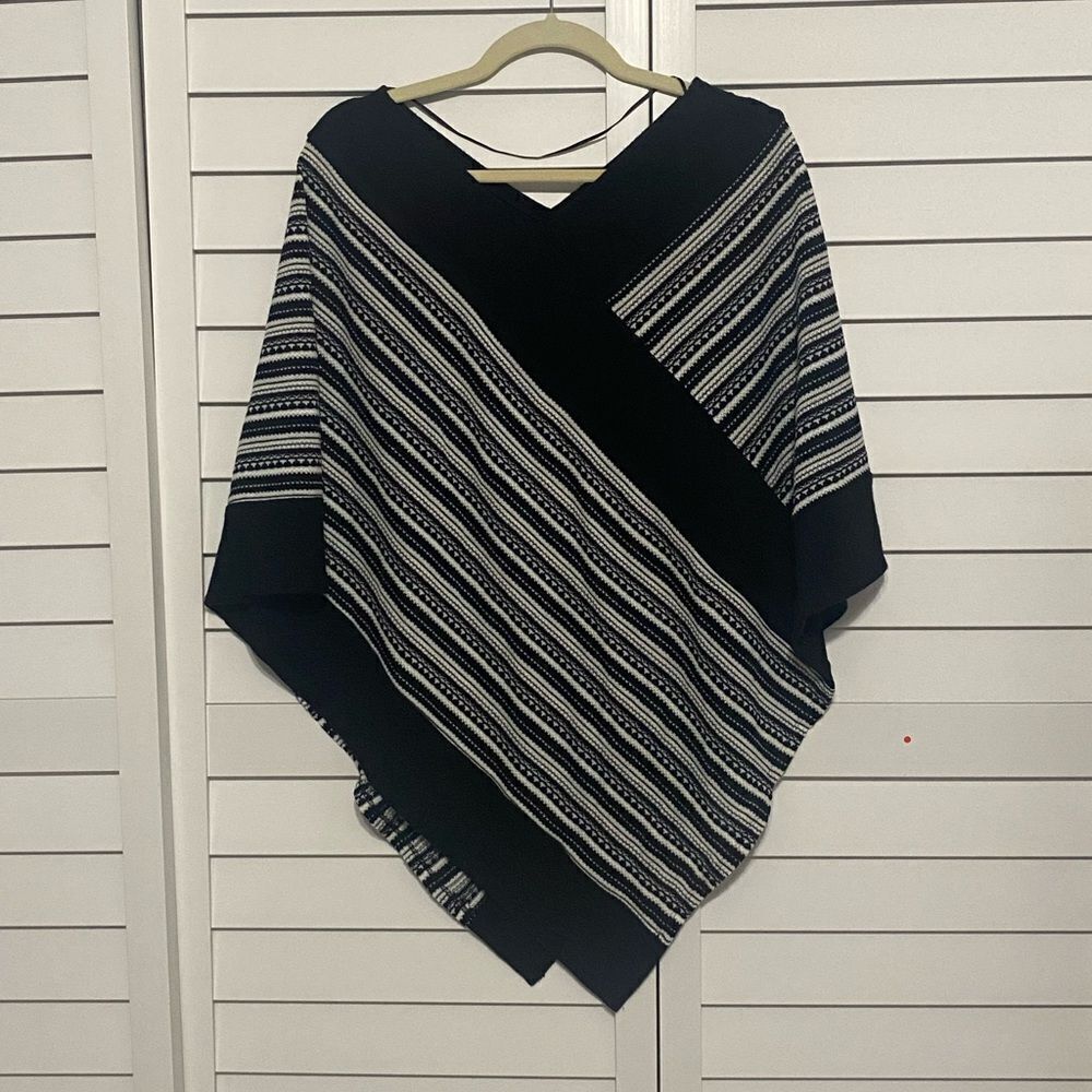 Black and White Striped Poncho
